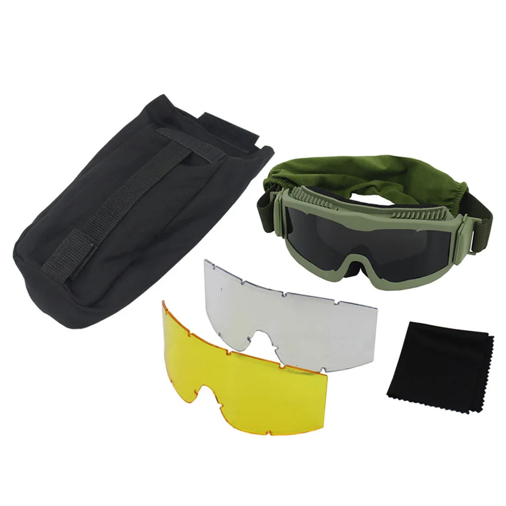Óculos Táticos VULPO com 3 Lentes Intercambiáveis – Antiembaçante e Proteção UV para Airsoft e CQB