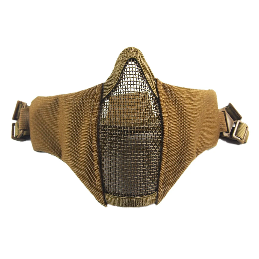 Máscara Meia Face Tática Dobrável em Malha de Aço – Respirável e Ajustável para Airsoft e CQB