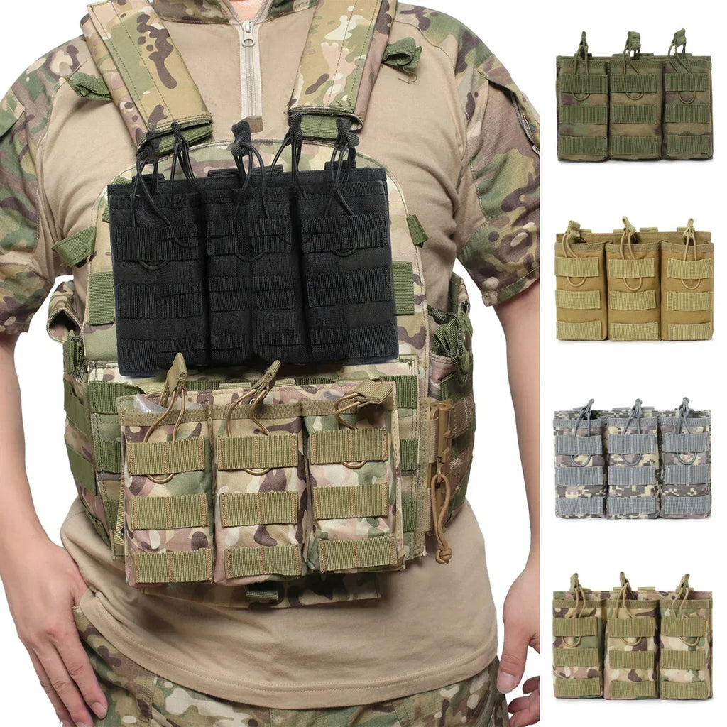 Porta Magazine Tático Triplo MOLLE – Nylon 1000D para Airsoft (Rifle)
