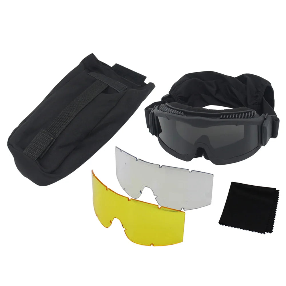 Óculos Táticos VULPO com 3 Lentes Intercambiáveis – Antiembaçante e Proteção UV para Airsoft e CQB